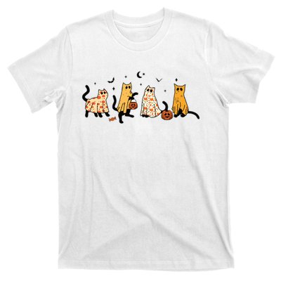 Cute Black Cats In Ghost Costume Women And Halloween T-Shirt