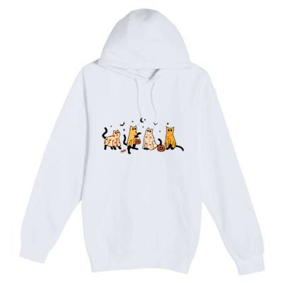 Cute Black Cats In Ghost Costume Women And Halloween Premium Pullover Hoodie