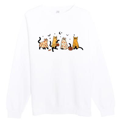 Cute Black Cats In Ghost Costume Women And Halloween Premium Crewneck Sweatshirt