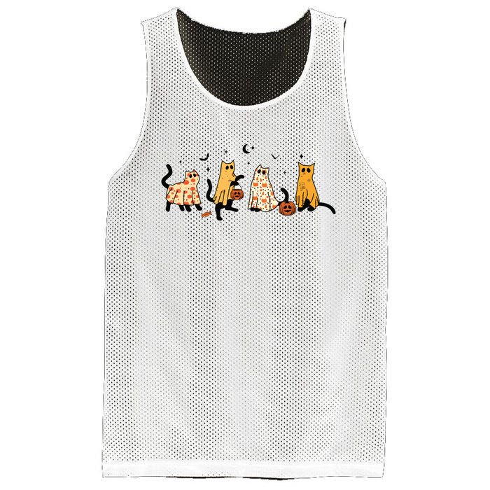 Cute Black Cats In Ghost Costume Women And Halloween Mesh Reversible Basketball Jersey Tank