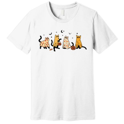 Cute Black Cats In Ghost Costume Women And Halloween Premium T-Shirt