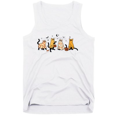 Cute Black Cats In Ghost Costume Women And Halloween Tank Top