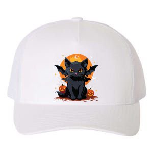 Cute Black Cat With Bat Wings Pumpkin Women Halloween Yupoong Adult 5-Panel Trucker Hat