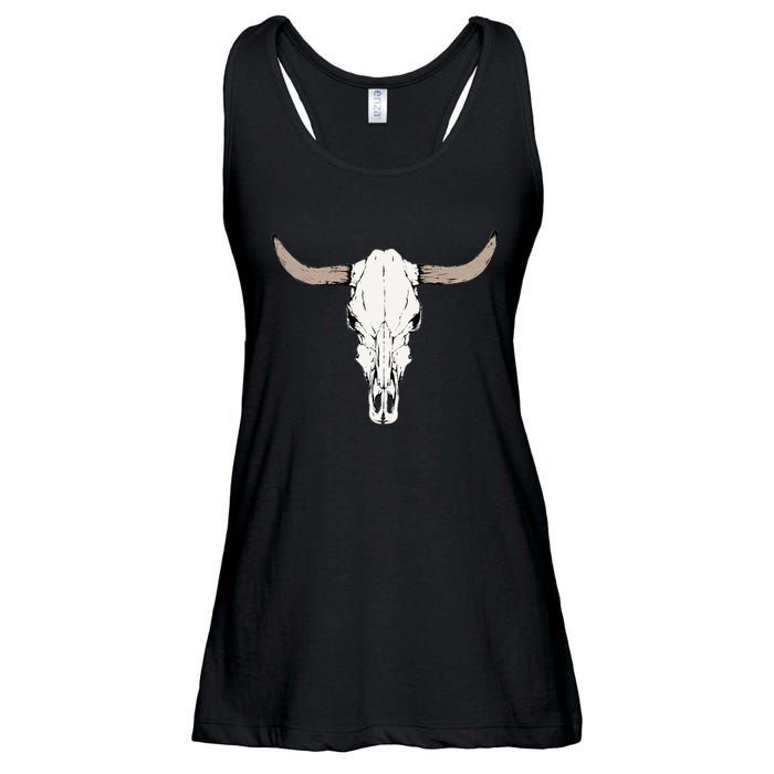 Cow Bull Cattle Skull Head Western Vintage Animal Graphic Ladies Essential Flowy Tank