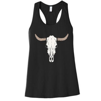 Cow Bull Cattle Skull Head Western Vintage Animal Graphic Women's Racerback Tank