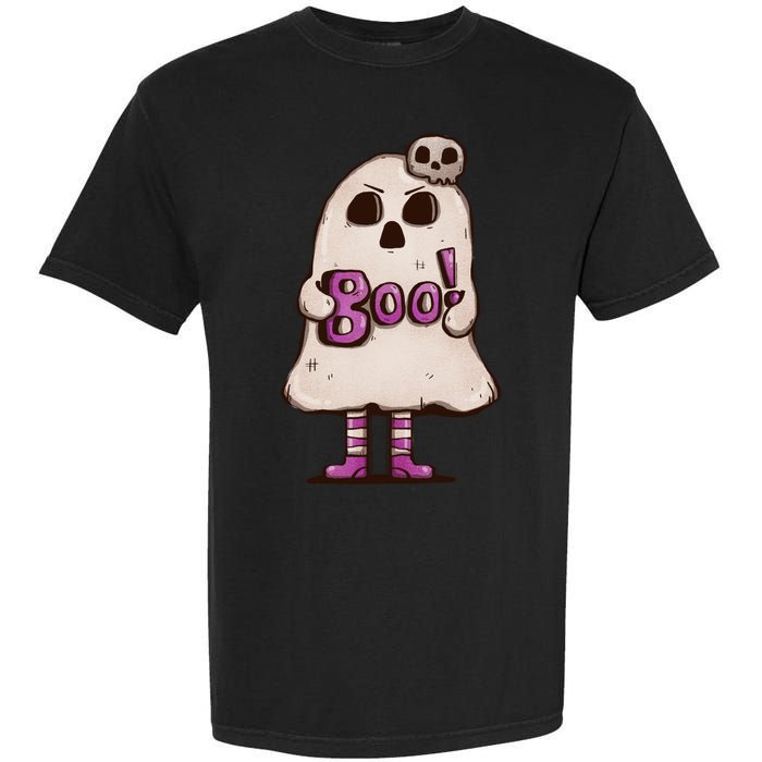 Cute Boo Creepy Scary Skull Skeleton Garment-Dyed Heavyweight T-Shirt