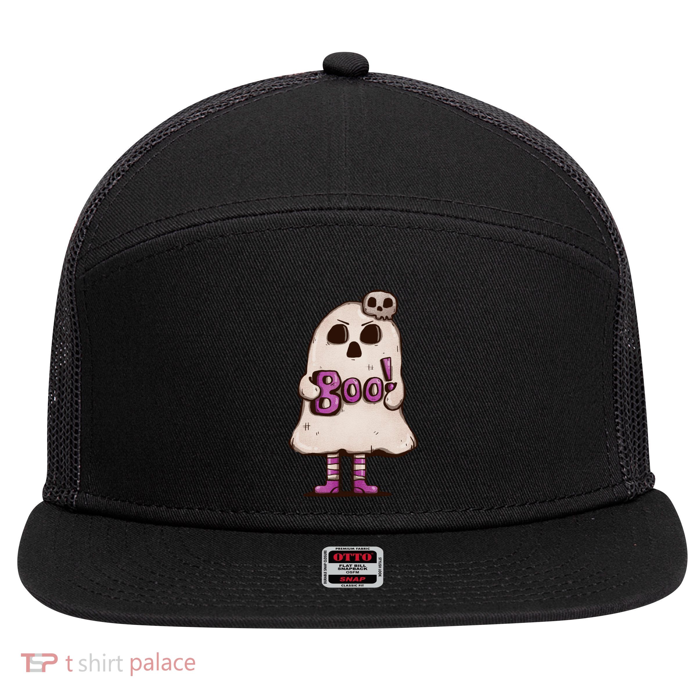 Cute Boo Creepy Scary Skull Skeleton 7 Panel Mesh Trucker Snapback Hat