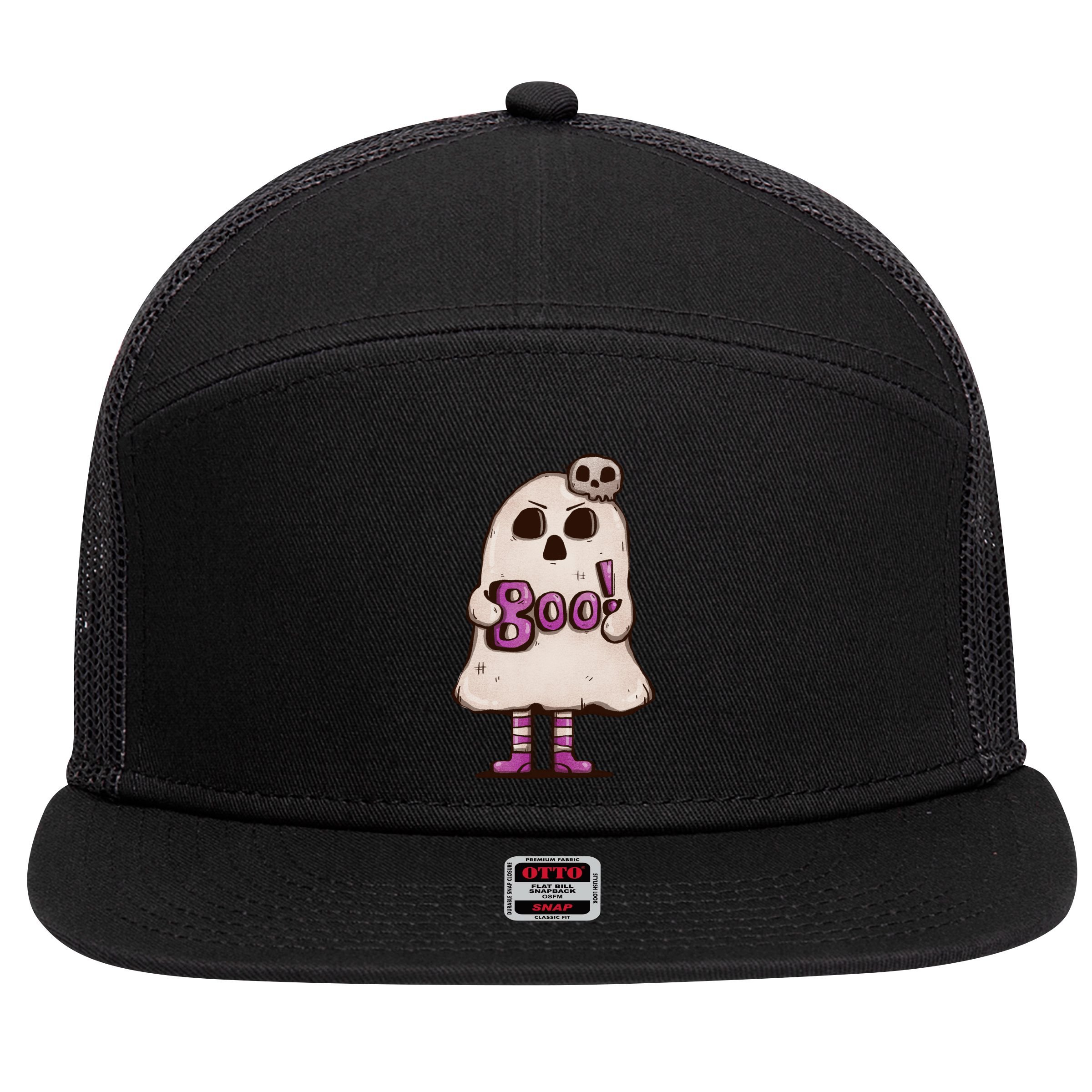 Cute Boo Creepy Scary Skull Skeleton 7 Panel Mesh Trucker Snapback Hat