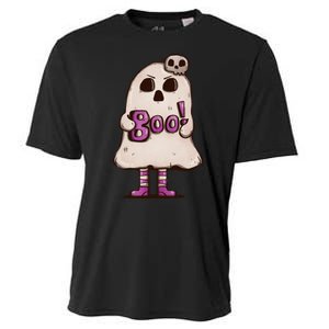 Cute Boo Creepy Scary Skull Skeleton Cooling Performance Crew T-Shirt