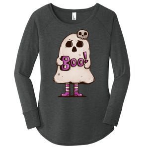 Cute Boo Creepy Scary Skull Skeleton Women's Perfect Tri Tunic Long Sleeve Shirt