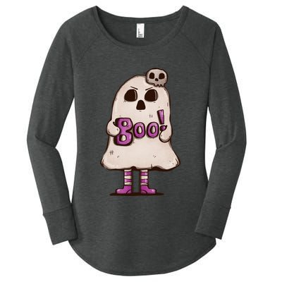 Cute Boo Creepy Scary Skull Skeleton Women's Perfect Tri Tunic Long Sleeve Shirt