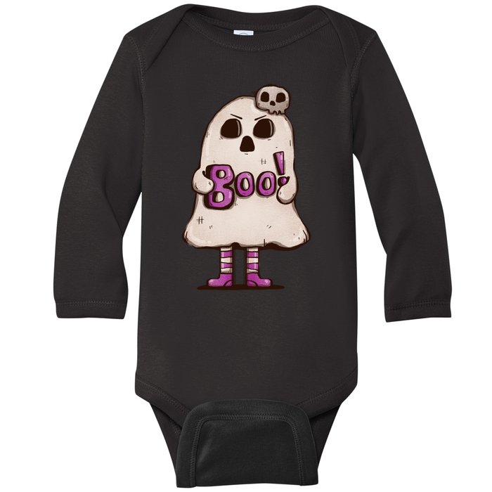 Cute Boo Creepy Scary Skull Skeleton Baby Long Sleeve Bodysuit