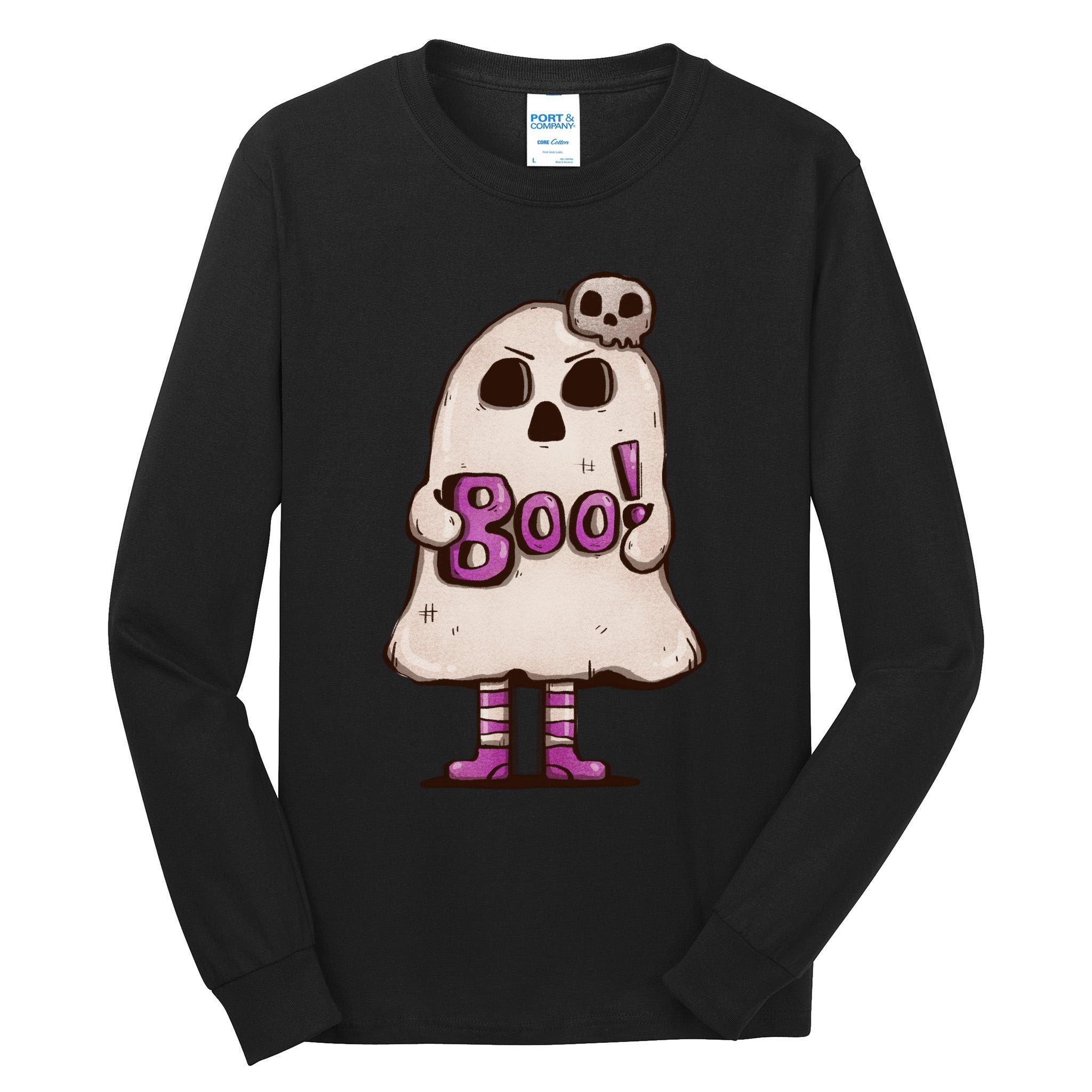 Cute Boo Creepy Scary Skull Skeleton Tall Long Sleeve T-Shirt