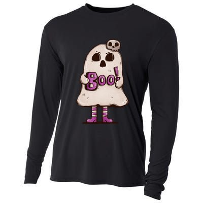 Cute Boo Creepy Scary Skull Skeleton Cooling Performance Long Sleeve Crew
