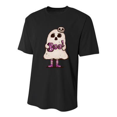 Cute Boo Creepy Scary Skull Skeleton Youth Performance Sprint T-Shirt