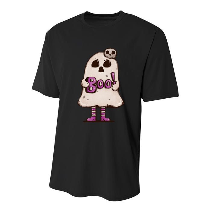 Cute Boo Creepy Scary Skull Skeleton Youth Performance Sprint T-Shirt