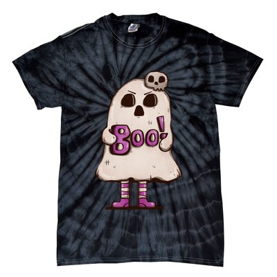 Cute Boo Creepy Scary Skull Skeleton Tie-Dye T-Shirt