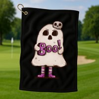 Cute Boo Creepy Scary Skull Skeleton Golf Towel