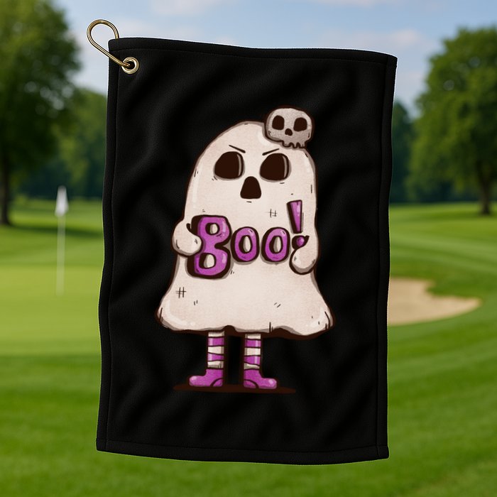 Cute Boo Creepy Scary Skull Skeleton Golf Towel