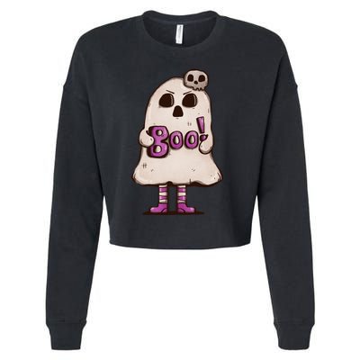Cute Boo Creepy Scary Skull Skeleton Cropped Pullover Crew