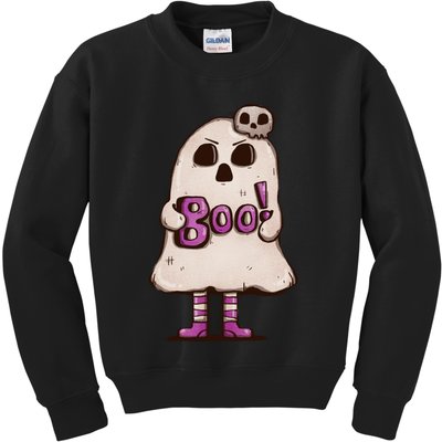Cute Boo Creepy Scary Skull Skeleton Kids Sweatshirt