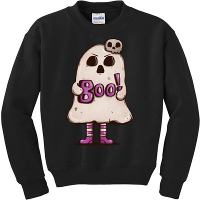 Cute Boo Creepy Scary Skull Skeleton Kids Sweatshirt