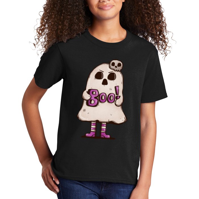 Cute Boo Creepy Scary Skull Skeleton Kids T-Shirt