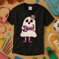 Cute Boo Creepy Scary Skull Skeleton Kids T-Shirt
