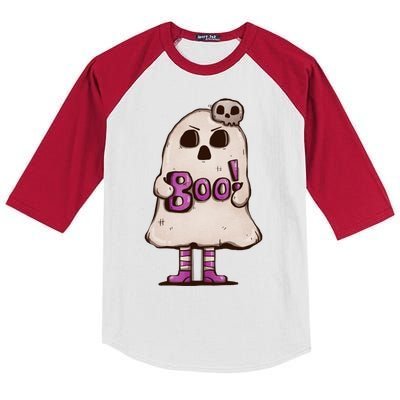 Cute Boo Creepy Scary Skull Skeleton Kids Colorblock Raglan Jersey