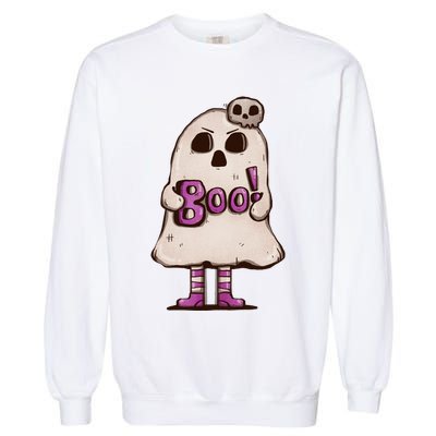 Cute Boo Creepy Scary Skull Skeleton Garment-Dyed Sweatshirt