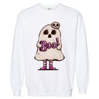 Cute Boo Creepy Scary Skull Skeleton Garment-Dyed Sweatshirt