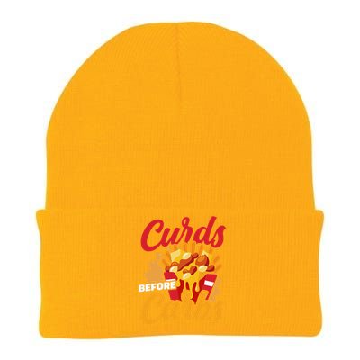 Curds Before Carbs Cheddar Cheese Curd Fast Food Snack Knit Cap Winter Beanie