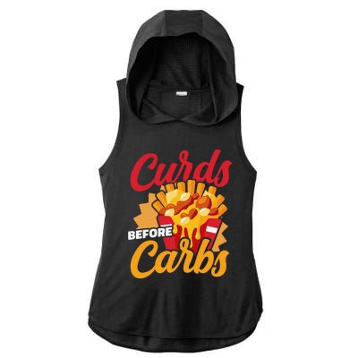 Curds Before Carbs Cheddar Cheese Curd Fast Food Snack Ladies PosiCharge Tri-Blend Wicking Draft Hoodie Tank