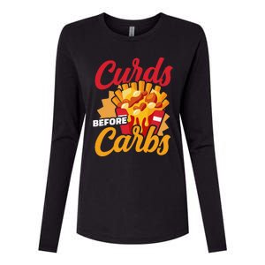 Curds Before Carbs Cheddar Cheese Curd Fast Food Snack Womens Cotton Relaxed Long Sleeve T-Shirt