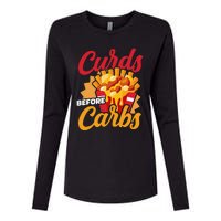 Curds Before Carbs Cheddar Cheese Curd Fast Food Snack Womens Cotton Relaxed Long Sleeve T-Shirt