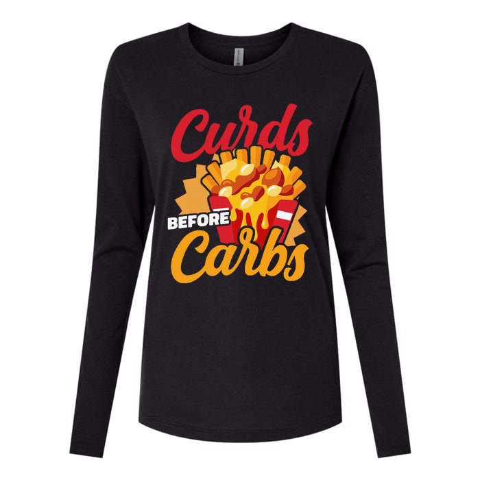 Curds Before Carbs Cheddar Cheese Curd Fast Food Snack Womens Cotton Relaxed Long Sleeve T-Shirt