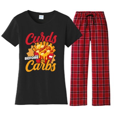 Curds Before Carbs Cheddar Cheese Curd Fast Food Snack Women's Flannel Pajama Set