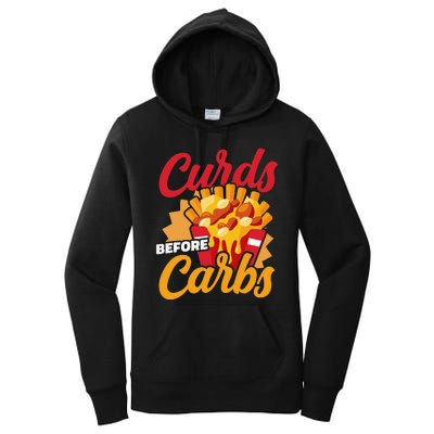 Curds Before Carbs Cheddar Cheese Curd Fast Food Snack Women's Pullover Hoodie