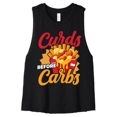 Curds Before Carbs Cheddar Cheese Curd Fast Food Snack Women's Racerback Cropped Tank