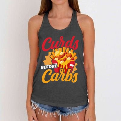 Curds Before Carbs Cheddar Cheese Curd Fast Food Snack Women's Knotted Racerback Tank