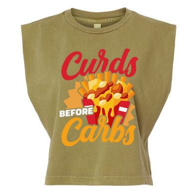 Curds Before Carbs Cheddar Cheese Curd Fast Food Snack Garment-Dyed Women's Muscle Tee