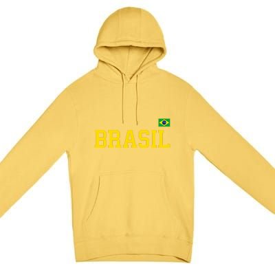 Cool Brasil Country Name Flag Premium Pullover Hoodie