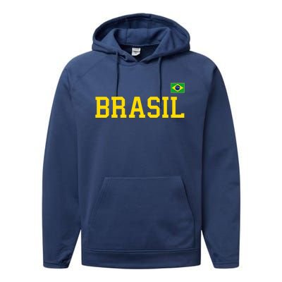 Cool Brasil Country Name Flag Performance Fleece Hoodie