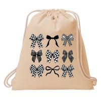Coquette Bow Checkered Flag Race Car Racing Women Cute Drawstring Bag