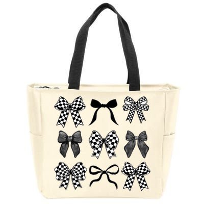 Coquette Bow Checkered Flag Race Car Racing Women Cute Zip Tote Bag