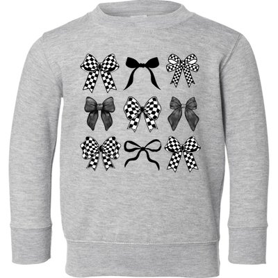 Coquette Bow Checkered Flag Race Car Racing Women Cute Toddler Sweatshirt