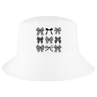 Coquette Bow Checkered Flag Race Car Racing Women Cute Cool Comfort Performance Bucket Hat