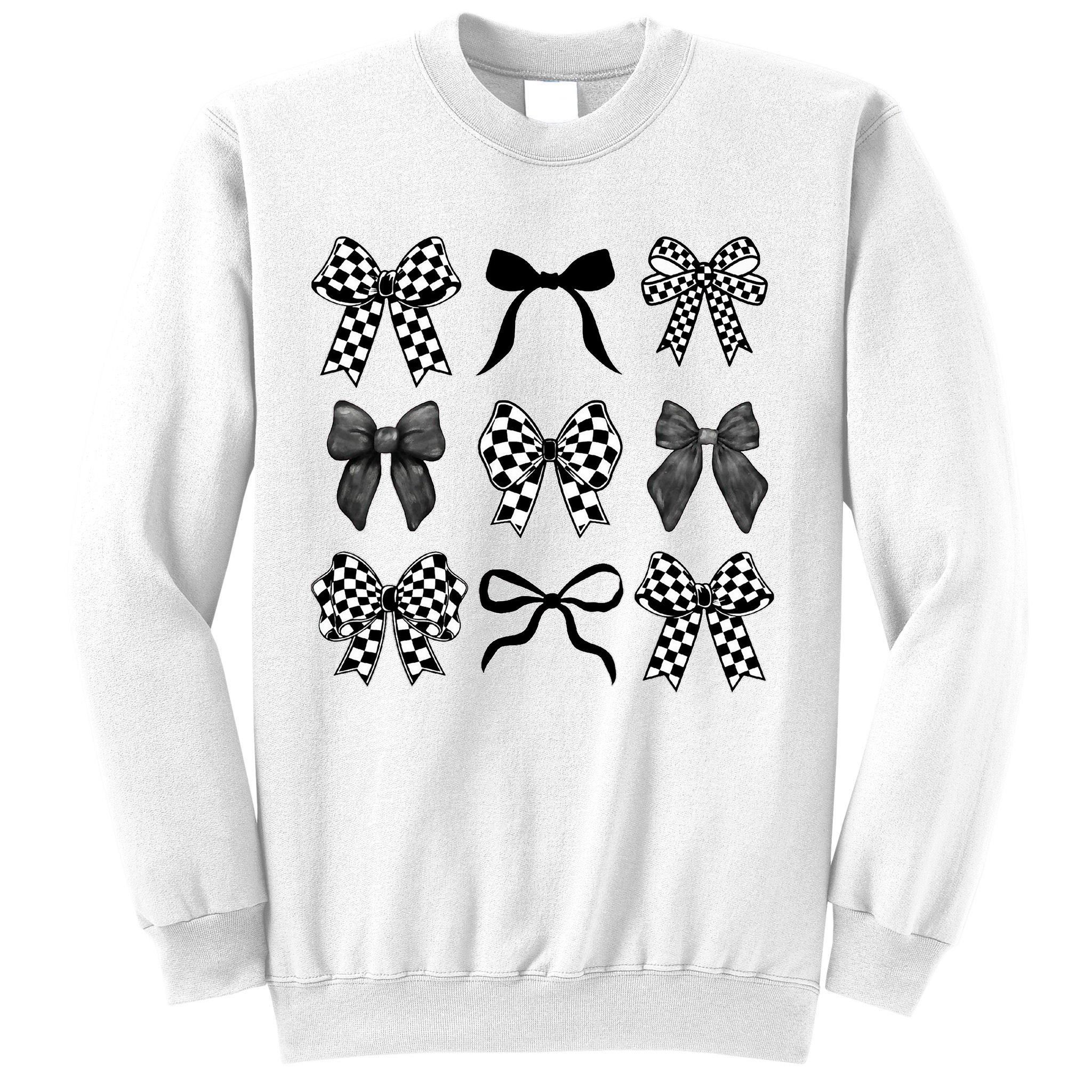 Coquette Bow Checkered Flag Race Car Racing Women Cute Sweatshirt