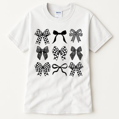 Coquette Bow Checkered Flag Race Car Racing Women Cute Tall T-Shirt