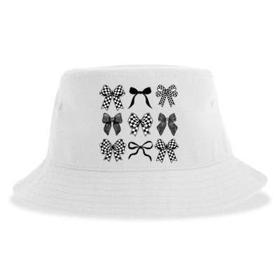 Coquette Bow Checkered Flag Race Car Racing Women Cute Sustainable Bucket Hat